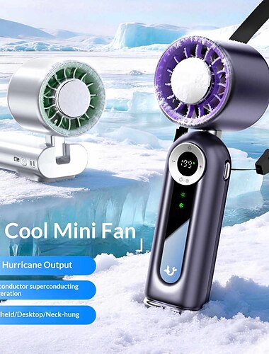  håndholdt vifte med kjøleplate, bærbar personlig vifte, digitalt display 199 justerbare hastigheter, sammenleggbar minivifte med snor, høyhastighets turbovifte for kvinner og menn, reise, utendørs,