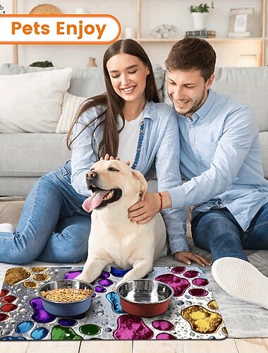  1 τεμάχιο αδιάβροχο &Στρώμα ταΐσματος κατοικίδιων που είναι ανθεκτικό στα πιτσιλίσματα - αντιολισθητικό στρώμα συγκράτησης διαρροών με εύκολη καθαριζόμενη επιφάνεια, απορροφητική βάση που στεγνώνει