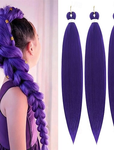  Lila fläthår 24 tum 3-pack fläthår färdigsträckta färgade hårförlängningar för twist- eller boxflätor långa syntetiska virkade flätor för scenfest jul halloween kostym cosplay