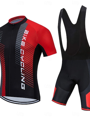  Miesten Pyöräily jersey ja haalarishortsit Lyhythihainen Maastopyöräily Maantiepyöräily Kesä Kevät Sininen Keltainen Punainen Raita Pyörä 3D alusta Nopea kuivuminen Takatasku Kosteuden siirtäv