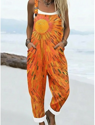  Damen Overall Aktiv Grafik Ärmellos Ärmellos Quadrathals Tasche Druck Täglich Urlaub Lässiger Schnitt Orange Sommer