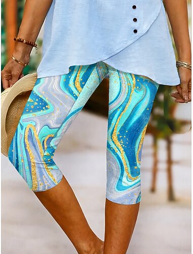  Femmes Slim Leggings Actif Vacances Simple Longueur mollet Naturel Graphique Abstrait Confort Extérieur Respirant Élastique Occasionnel Quotidien Bleu Violet Rouge Vert Été Printemps Coupe Slim