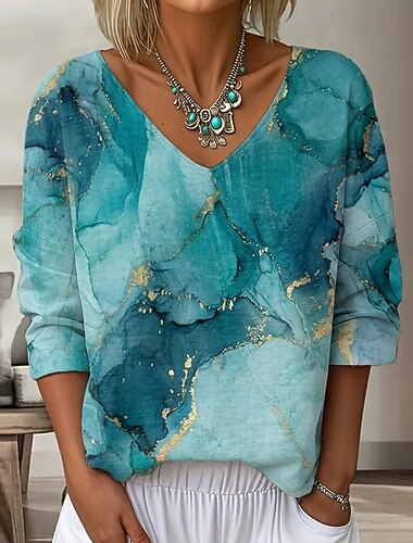  Dame Skjorte Nyanse Elegant Bohem Aktiv V-hals Lange topper Daglig Ferie Ut på byen Blå Brun Sommer Vår