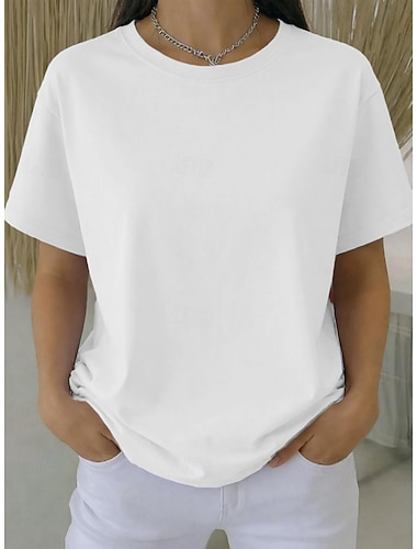  Dame Store størrelser T skjorte T-skjorter 100% قطن Helfarge Stilfull Grunnleggende Fritid Kortermet Crew-hals Vanlige topper Daglig Ut på byen Helg Rødbrun Mørkebrun Avokadogrønn Svart Hvit Sommer