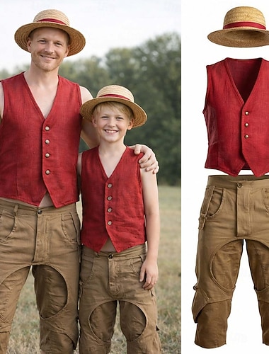  Meriseikkailija Kapteeni Olkihattu-merirosvo Cosplay-Asut Asut Anime Cosplay for Miesten Lasten Aikuisten Halloween Karnevaali Juhla