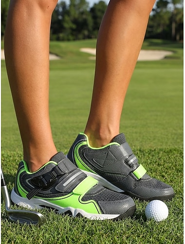  scarpe da golf da donna con tacchetti verdi e cinturino regolabile con fibbia, scarpe da golf leggere e traspiranti con tacchetti rimovibili per allenamento e camminata &sport all'aria aperta