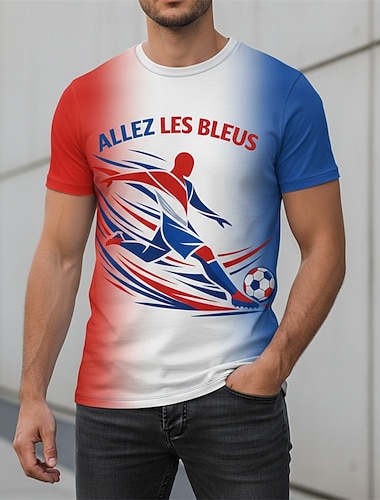  Fußball-Weltmeisterschaft 2026 Outfits Sportbekleidung Grafisches T-Stück American Football Französischer Fußballfan Patriotisch T-Shirt Ärmel für Unisex Erwachsene 3D-Druck  für Sport im Freien