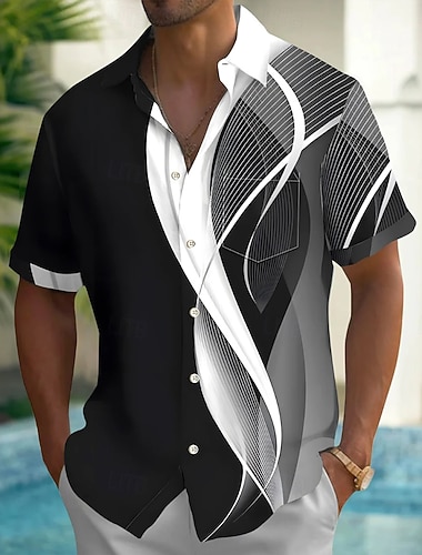 Per uomo Sfumatura Onde Arte astratta Camicia Camicia Estiva Camicia con Bottoni Manica Corta Business Casual All'aperto Vacanza Abbigliamento Quotidiano Estate Primavera Collo ripiegato Stampa 3D