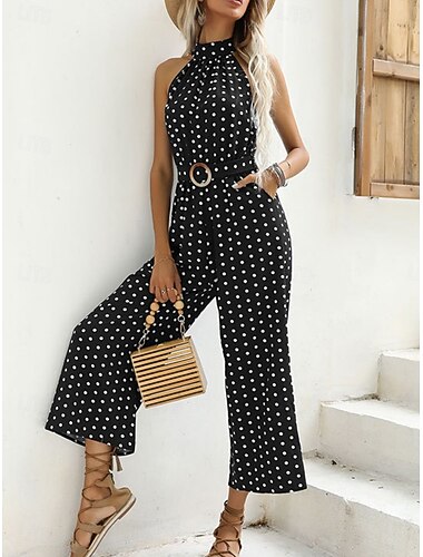  نسائي طبيعي بذلة نشيط منقط بدون كم ساق عريضه الرقبة الرسن جيب طباعة مناسب للبس اليومي عطلة فضفاض صالح أسود نبيذ أزرق البحرية الصيف