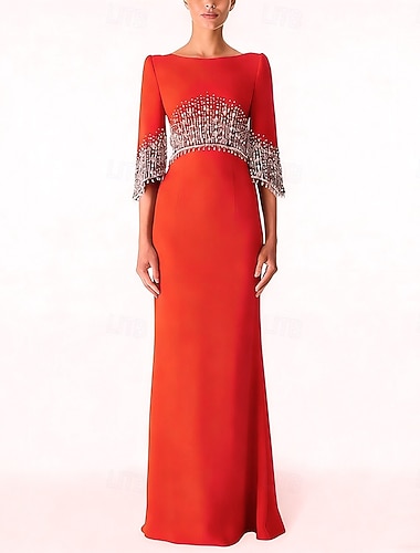  Vestidos de Quinceanera de Sereia  Trompete Vestido Elegante de Casamento Formal Longo Manga Curta Gola Redonda Cetim com Strass