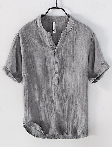  Férfi Ing Vászon ing Viking stílus Popover ing Nyári póló Strandruházat Tömör szín Vakáció Utca Fehér Khakizöld Szürke Rövid ujjú V-alakú Nyár Tavasz Ruházat