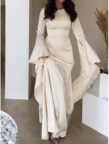  Damen Maxikleid Weißes Kleid Partykleid Freizeitkleid Elegant Mode Modern Outdoor Abendgesellschaft Party Normale Passform Einfach Langarm Rundhalsausschnitt V Ausschnitt Blau Rote Beige Frühling