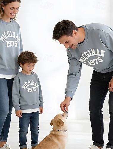  Famiglia Felpa Lettera Casuale Patchwork Blu turchese Manica Lunga Attivo Abiti coordinati