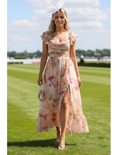  A-Linie Knöchellänge Abiballkleider Elegant Ärmellos V Ausschnitt Party Hochzeit Chiffon mit Falten Rüschen Raffung