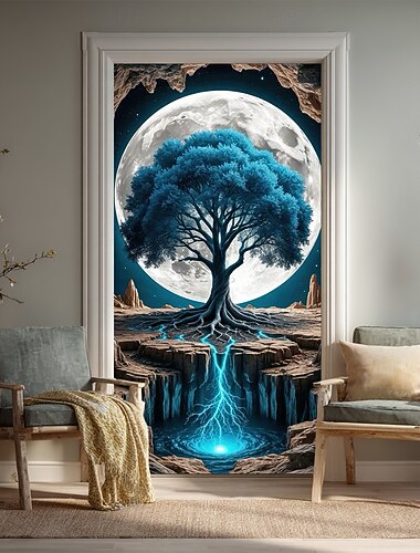  albero della vita gigante luna piena radici luminose paesaggio notturno mistico porta striscione arazzo da parete arredamento per la casa decorazione porta d'ingresso decorazione ingresso interno