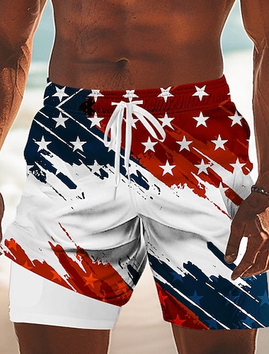  Pánské 4. července 250. výročí USA Vlajka USA Podšívané šortky Plavecké šortky 2v1 Plavky pánské Středně vysoký pas Vlastenec Dovolená Boční kapsy S kompresní vložkou Elastická šňůrka v pase Návrhář