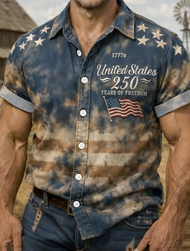  Homme 4 juillet, 250e anniversaire des États-Unis Aigle Drapeau américain Chemise Chemise Western Chemise Boutonnée Manche Courte Patriotique Fête Été Printemps Col Rabattu Impression 3D Chemise en