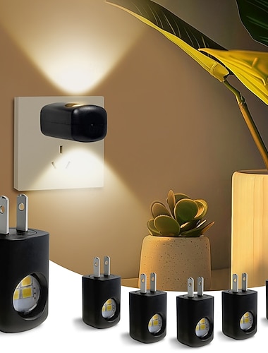  6 stk. LED-nattlys som kan kobles til veggen, automatiske nattlys som kobles til veggen, skumrings-til-daggry-sensor for barn, kjøkken, bad, soverom, ikke-dimbar