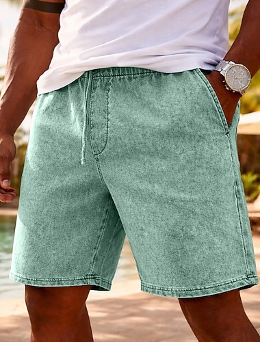  Homens Calção Shorts de verão Shorts casuais Shorts com lavagem ácida Bolsos Cintura elástica Puro Cor Única Lavado Conforto Respirável Acima do Joelho Casual Ao ar livre Praia Férias Moda Preto