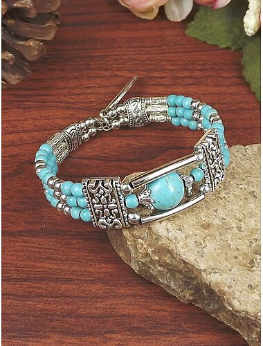  Damesarmband in bohemian stijl van turquoise legering, veelkleurig, ideaal voor dagelijks gebruik, vakantie en reizen.