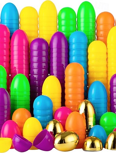  påskägg i plast, lösvikt, 60/100 st blandade färger &Guldfärgade fyllbara ägg för påskäggjakt, korgfyllningar, överraskningsleksaksgodisfyllningar, vårfestgåvor för barn