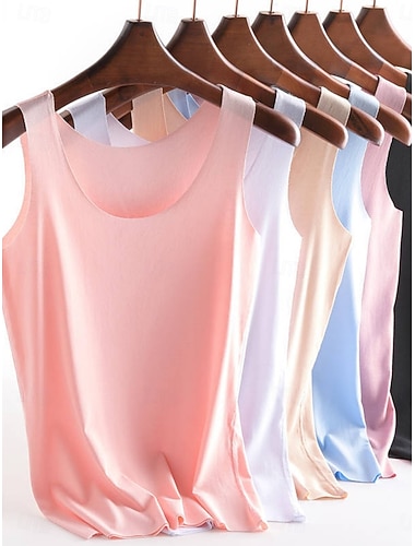  Damen Tank Top Ärmelloses Shirt T-Shirt Einfarbig Mode Stilvoll Klassisch Ärmellos Rundhalsausschnitt Normale Oberteile Täglich Ausgehen Wochenende Blau Aprikosen-Rosa Schwarz Weiß Rosa Sommer
