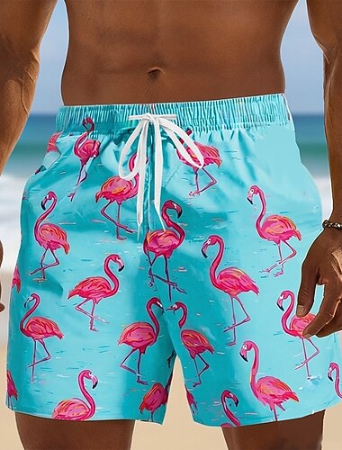  Miesten Flamingo Lintu Uimahousut Uimapuvut Uimahousut Surffishortsit Keskivyötärö Havaijilainen Rantaloma Sivutaskut Verkkovuori Joustava kiristysnyöri vyötäröllä Suunnittelija Vaatetus