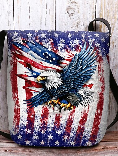  Dameveske i polyester med justerbar stropp, dristig ørn- og amerikansk flaggtrykk, perfekt for USAs 250-årsjubileum, uavhengighetsdagen og hverdagsbruk