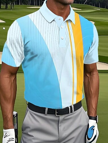 Homme Golf Ligne Polos de Sport Manche Courte Polos Chemises à Col Occasionnel Athleisure Boutons Printemps & Été Bleu Bleu Ciel