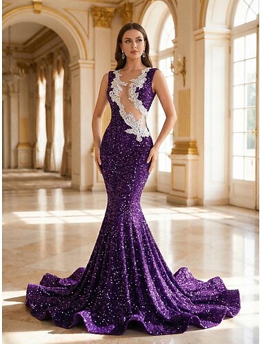  בתולת ים  חצוצרה שובל סוויפ בראש שמלות נשף שמלות ערב שמלת נשף לבוש רשמי מסיבה לגזור מדבקות עם נצנצים ללא שרוולים עם תכשיטים נשף רקודים מסיבת ערב ספנדקס נצנצים עם נצנוץ חרוזים נצנצים