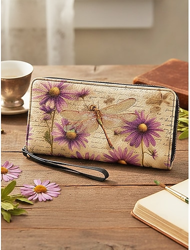  Dámská peněženka z umělé kůže, více vzorů vážek, velká kapacita s více přihrádkami, ideální pro každodenní použití, dovolenou a cestování