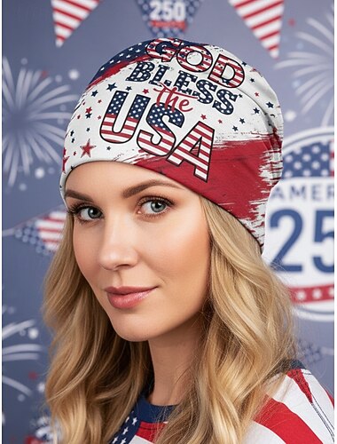  Damhatt i polyester med USA-tema, multifunktionell halsduk, "Gud välsigne USA"-design, perfekt för 250-årsjubileum, självständighetsdagen och vardagligt bruk.