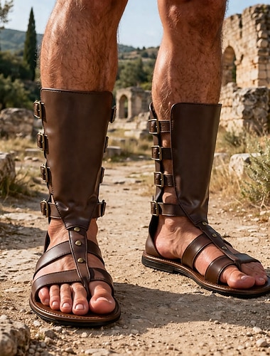  Ретро Средневековый Эпоха возрождения Сандалии Рыцарь Гладиаторы Ranger Маскарадный костюм Муж. Селтик Пираты Хэллоуин Карнавал Рен Фэйр Ретро-вечеринка Взрослые Туфли Все сезоны