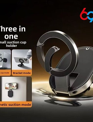  2 Pack ultratynn telefonstativ med ringholder sugekopp magnetisk feste karabinkrok sammenleggbar og roterbar tre-i-en multifunksjonell telefonstativ