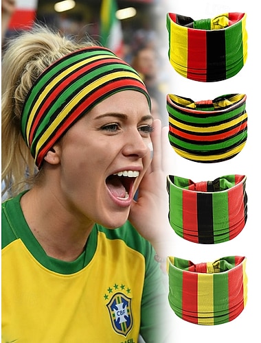  Elastisk polyesterpannebånd for fotballfans i damemodell med flere striper og stretchhårbånd til fotballkamper, lagsupport, hverdagsklær og kampantrekk