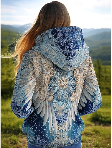  Damen Kapuzenpullover Grafik Tiermotiv Batik Elegant Punk Vintage Langarm Mit Kapuze Normale Oberteile Lässig Heim Straße Blau Schwarz Marineblau Frühling Herbst Winter