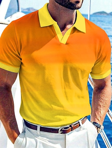  Herren Ombre Hawaiianische Polohemden Kurzarm Polo-Shirts V Ausschnitt Lässig Resort Athleisure Alltagskleidung Urlaubskleidung Frühling & Sommer Blau Meerblau Purpur