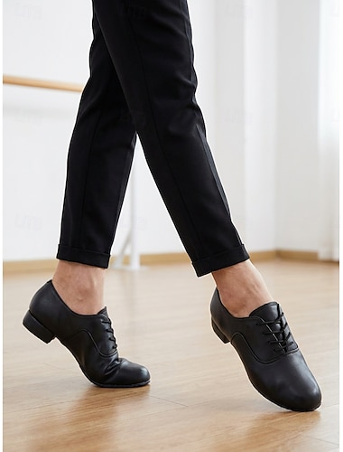  Chaussures de danse de salon noires pour hommes - talon bas, à lacets, pour la pratique professionnelle des danses latines, de la salsa et du tango &chaussures de performance