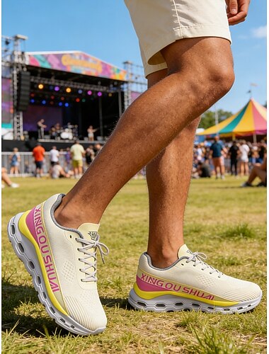  Baskets blanches à lacets pour homme, légères et tendance, idéales pour les festivals de musique, les concerts, le streetwear, les événements en extérieur, les soirées et un style affirmé.