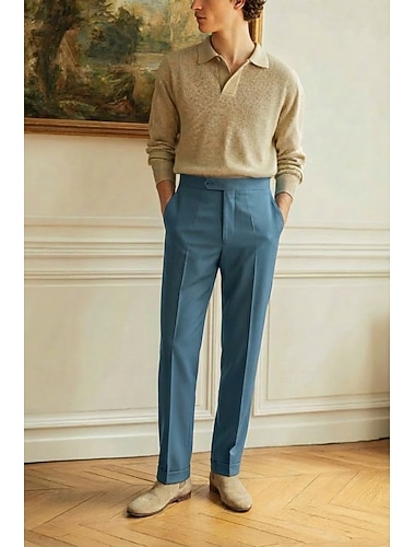  Pour des hommes Coton Lin Dress Pants works Pantalon décontracté Vêtements de rue Affaires Mode Classique Décontracté Quotidien Rose Claire Marine foncé Bleu Océan Couleur Unie Coupe régulière Long