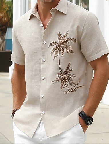  Homme Cocotier Plantes Tropicales Chemise hawaïenne Chemise Boutonnée Chemise Aloha Manche Courte Hawaïen Vacances Fête Tenue de plage Été Printemps Col Rabattu Impression 3D Chemise en lin Bleu