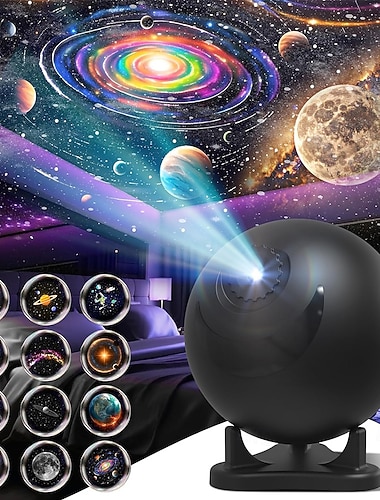  寝室用プラネタリウムプロジェクター、画像ディスク12枚、銀河プロジェクター星空ナイトライト、天井ムード照明、LED宇宙銀河ランプ、子供部屋・大人部屋の装飾