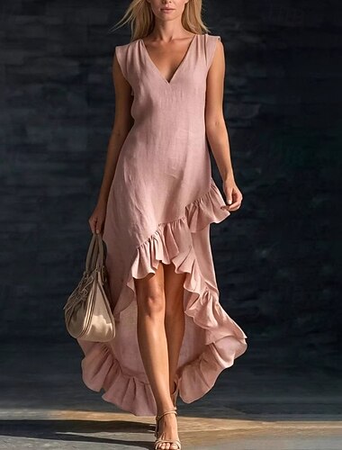  Dames Maxi-jurk Zonnejurk A lijn jurk Zomerjurk Fit And Flare-jurk Casual Strandstijl Dagelijks Feestdagen Zomerjurk Normale pasvorm Effen Mouwloos V-hals blauw Zwart Blozend Roze Wijn Zomer