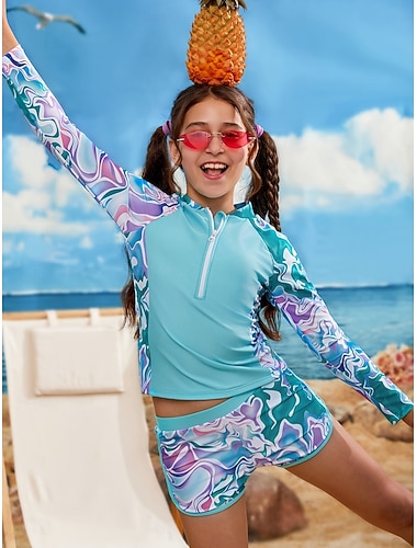  Kinder Mädchen Badeanzug Outdoor Strand Grafik Blatt Urlaub Tropisch Sport Badeanzüge Ab 4 Jahren Sommer Blau Schwarz