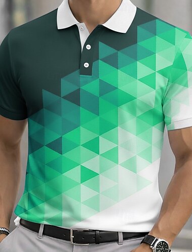  Ανδρικά Γεωμτερικό Αθλητικά μπλουζάκια πόλο Κοντομάνικο Μπλουζάκια πόλο Πουκάμισα με γιακά Καθημερινό Ένδυση γυμναστικής και άθλησης Κουμπιά Ανοιξη καλοκαίρι Θαλασσί Πράσινο του τριφυλλιού Γκρίζο