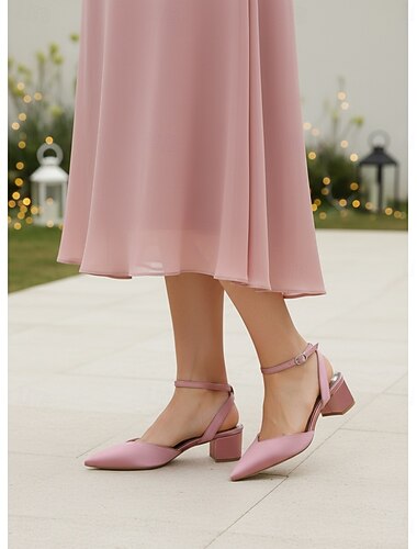  Zapatos de tacón ancho rosa para mujer con tira trasera y correa en el tobillo, elegantes zapatos para la madre de la novia para bodas en jardines, cómodos zapatos de vestir de tacón bajo para