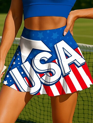  Amerika's 250e verjaardag Independence Day Dames Letter en nummer Nationale vlag Casual rok Tennisrok Mouwloos Lapwerk Zak 2 in 1 UPF50+ UV-bestendig Meerlaags Ademend Volleybal Tennis Badminton
