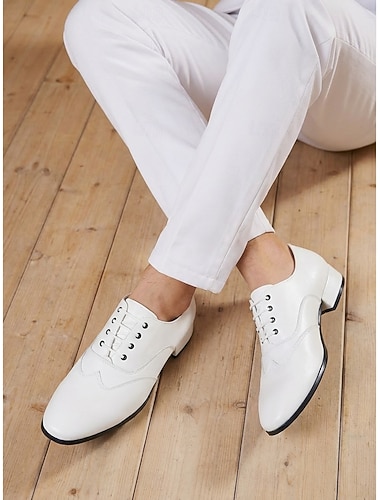  Witte herendansschoenen voor ballroomdansen, klassieke veterschoenen met lage hak voor Latijns-Amerikaanse dans en tango. &sociaal dansen