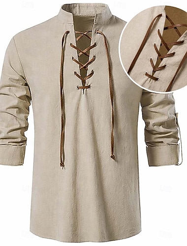  Médiéval Renaissance Chemise Manches longues Pirate Viking Déguisement Homme Halloween Carnaval Performance LARP Foire de la Renaissance Adulte Chemise