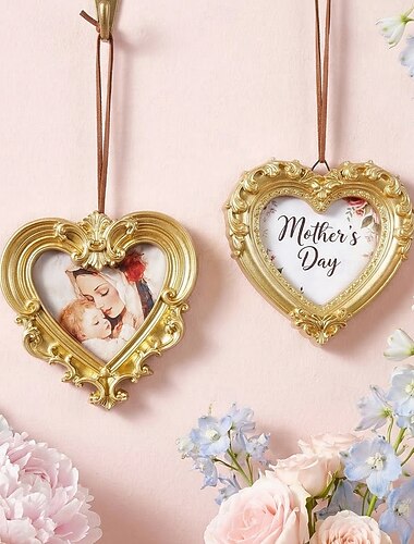  Decorazione murale vintage a forma di cuore in resina per la festa della mamma, con decorazioni dorate in rilievo, cornice decorativa da appendere, regalo fai da te per la mamma, ideale per casa,